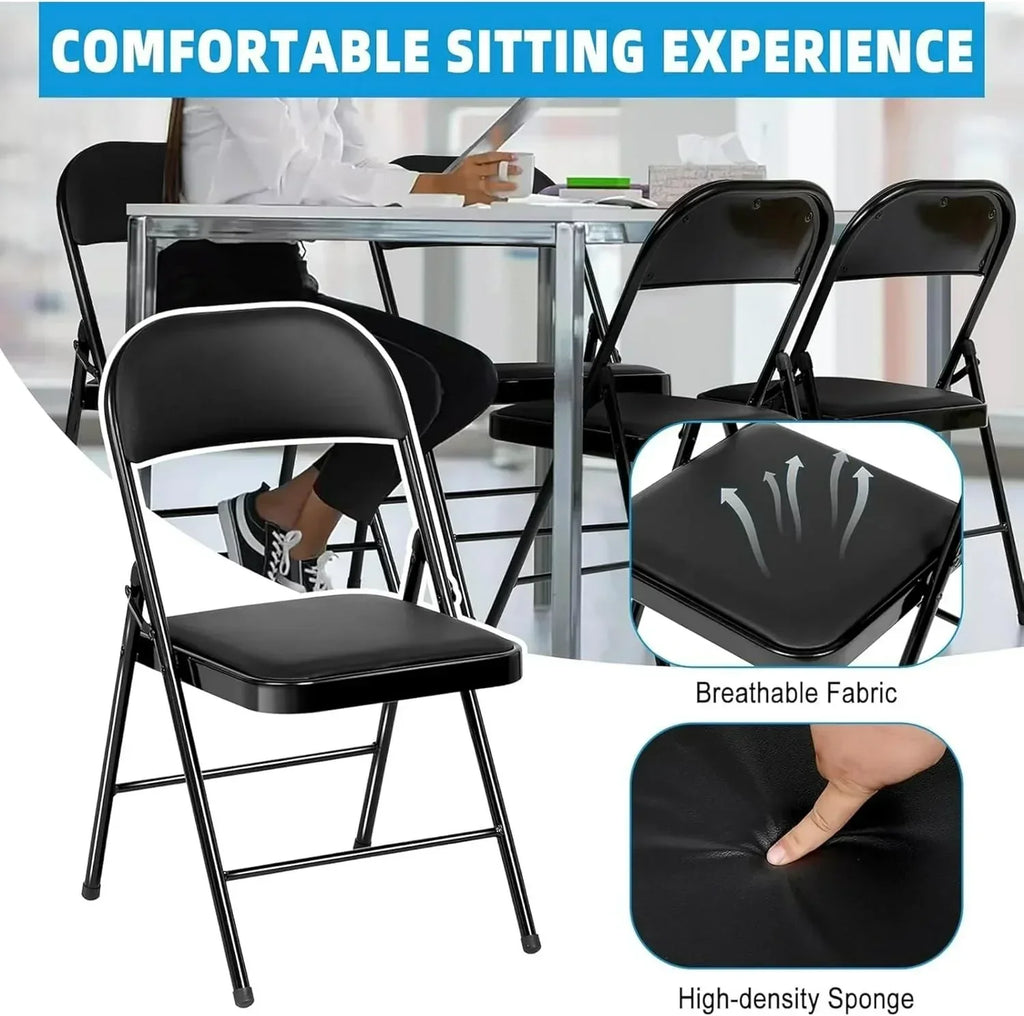 6 Pack Black Folding Chairs with Leather Chairs Events Office Wedding Party Upholstered Chairs