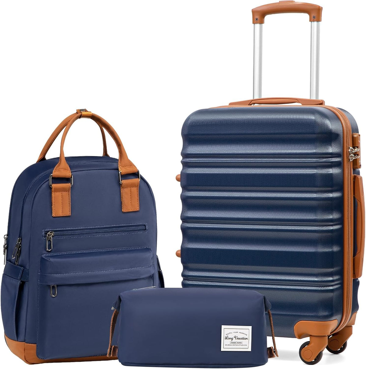 LONG VACATION 6 Piece Luggage Set Carry on Suitcase with ABS+PC hardshell, Spinner Wheels & YKK Zipper TSA Lock