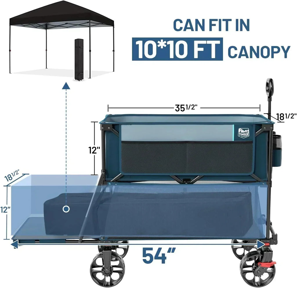 400L Large Capacity Folding Double Decker Cart with Brakes 54 Inch Extra Long Extended Cart