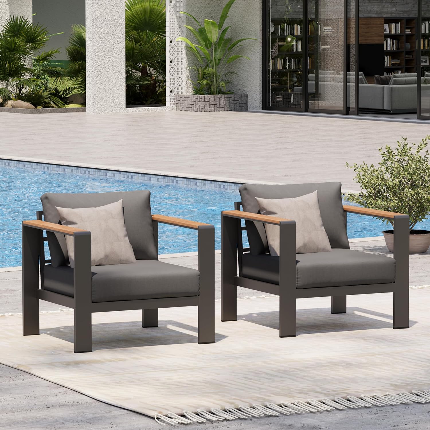 Aluminum Outdoor Patio Furniture Set with Coffee Table, 4 Piece Patio Conversation Sets with Washable Thick Cushions