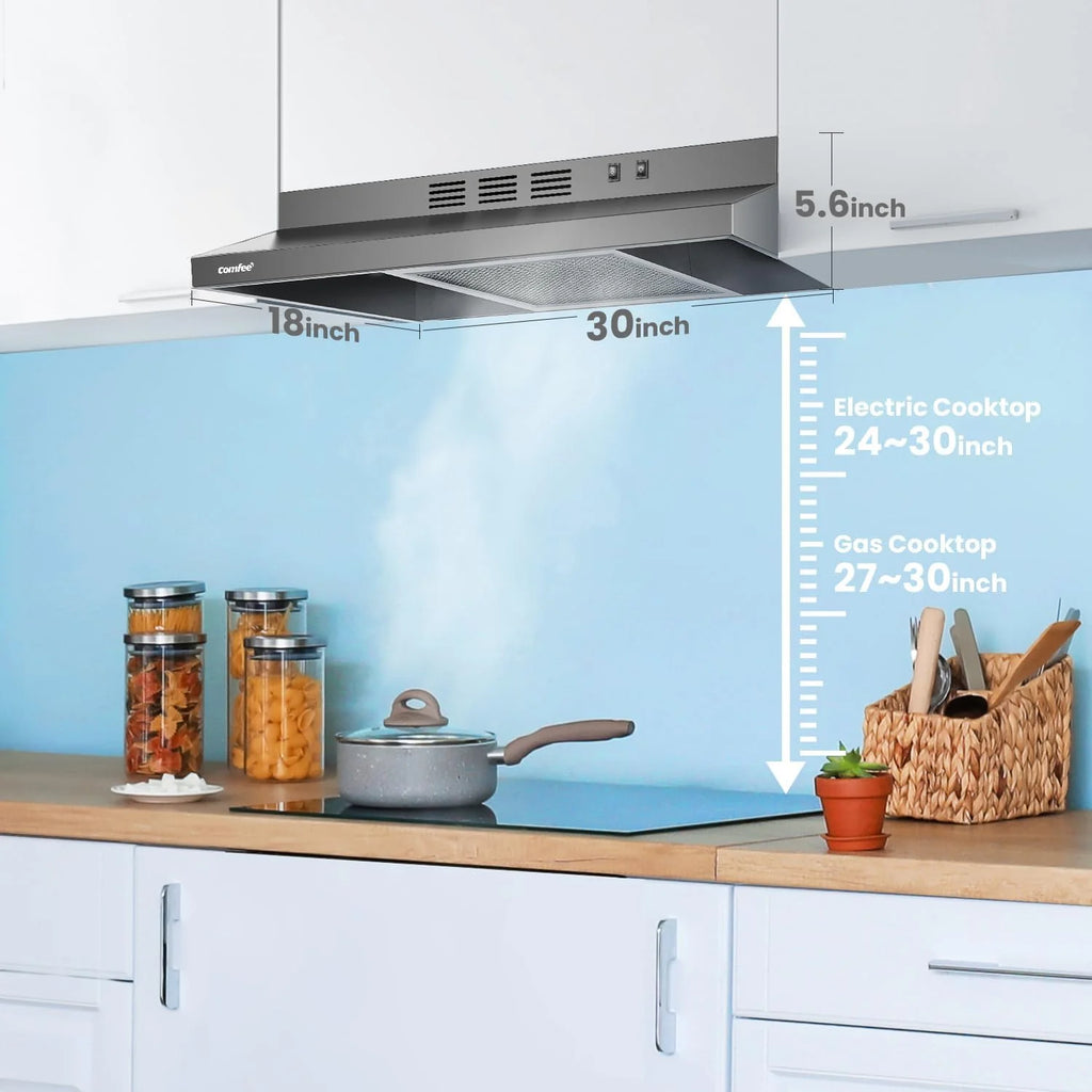 Comfee 30 Under Cabinet Ducted/Ductless Convertible Slim Vent Durable Stainless Steel Kitchen Reusable Filter