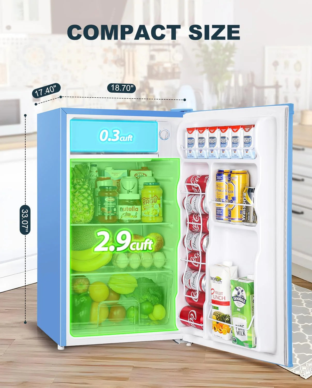 Upstreman 3.2 Cu.Ft Mini Fridge with Freezer, Single Door Mini Fridge, Dorm Fridge, Adjustable Thermostat, Mini Refrigerator
