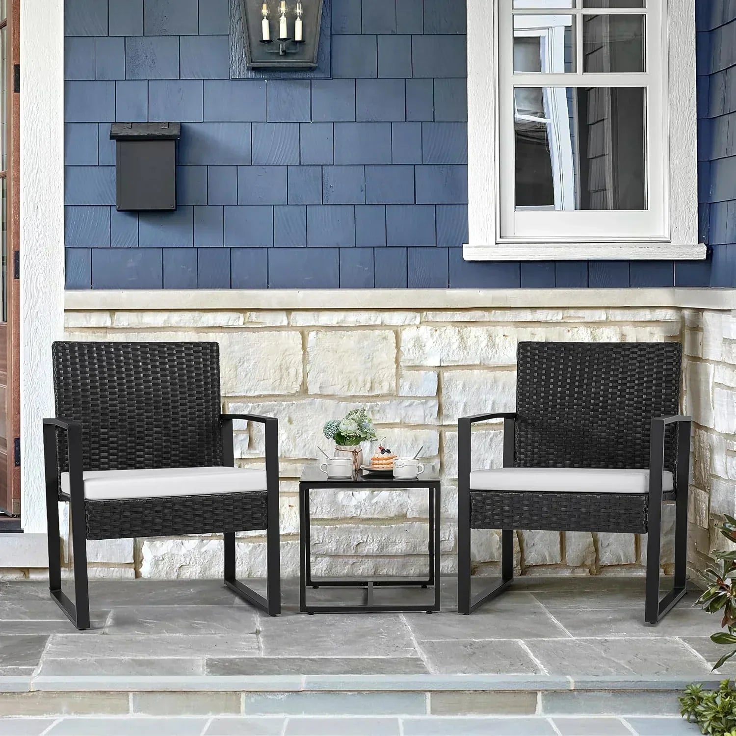 Flamaker 3 Pieces Patio Set Outdoor Wicker Furniture Sets Modern Rattan Chair Conversation Sets