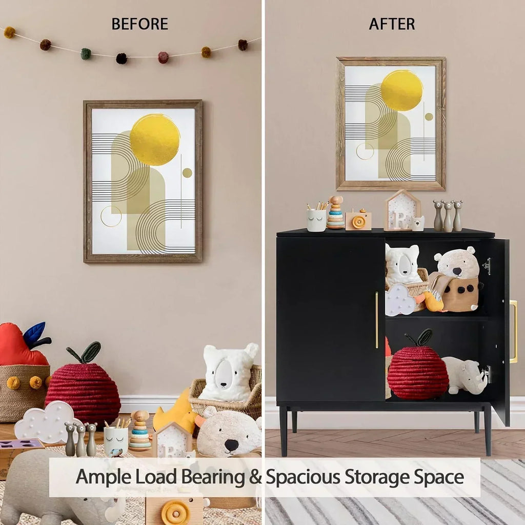 Free Standing Cabinet Black Wood for Living Room Bedroom Dining Room Hallway