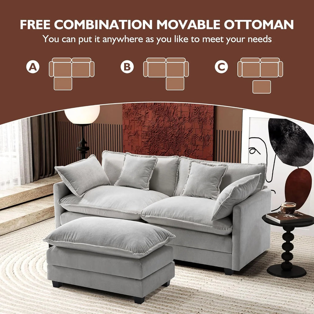 111.4 Inch L-Shaped Modern Sofa Modular Cloud Sofa Ottoman 4-Seater Chenille Deep Seat Sofa