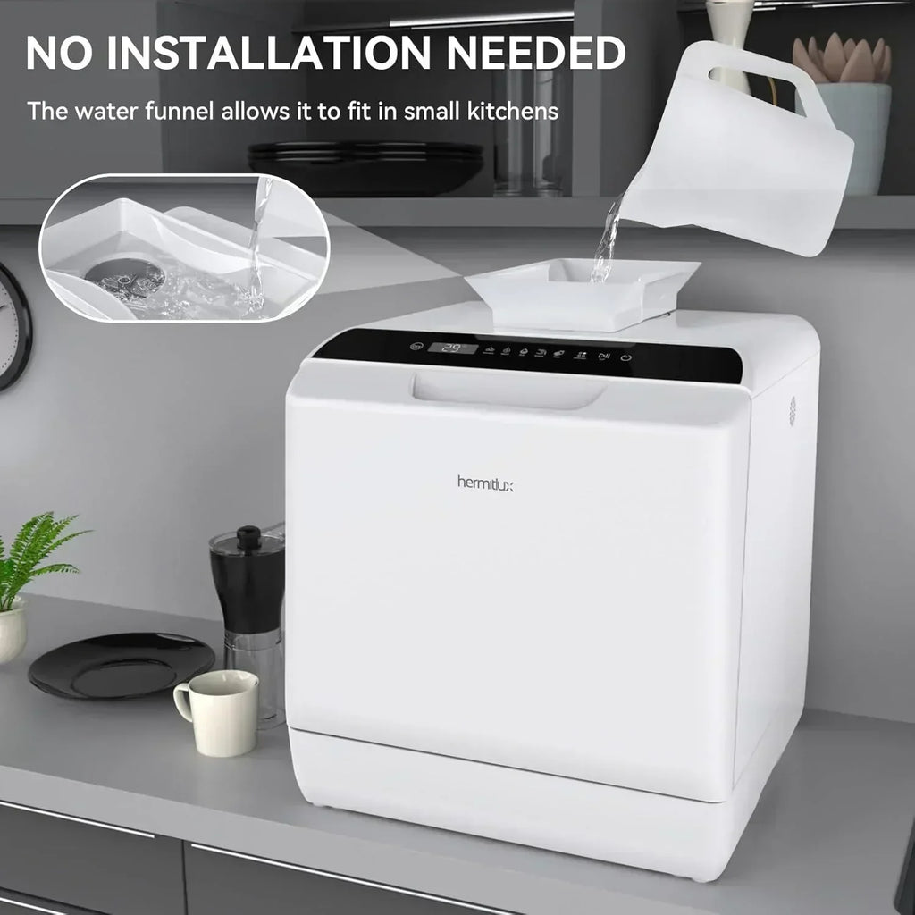 Hermitlux tabletop dishwasher 7 wash programs portable mini dishwasher