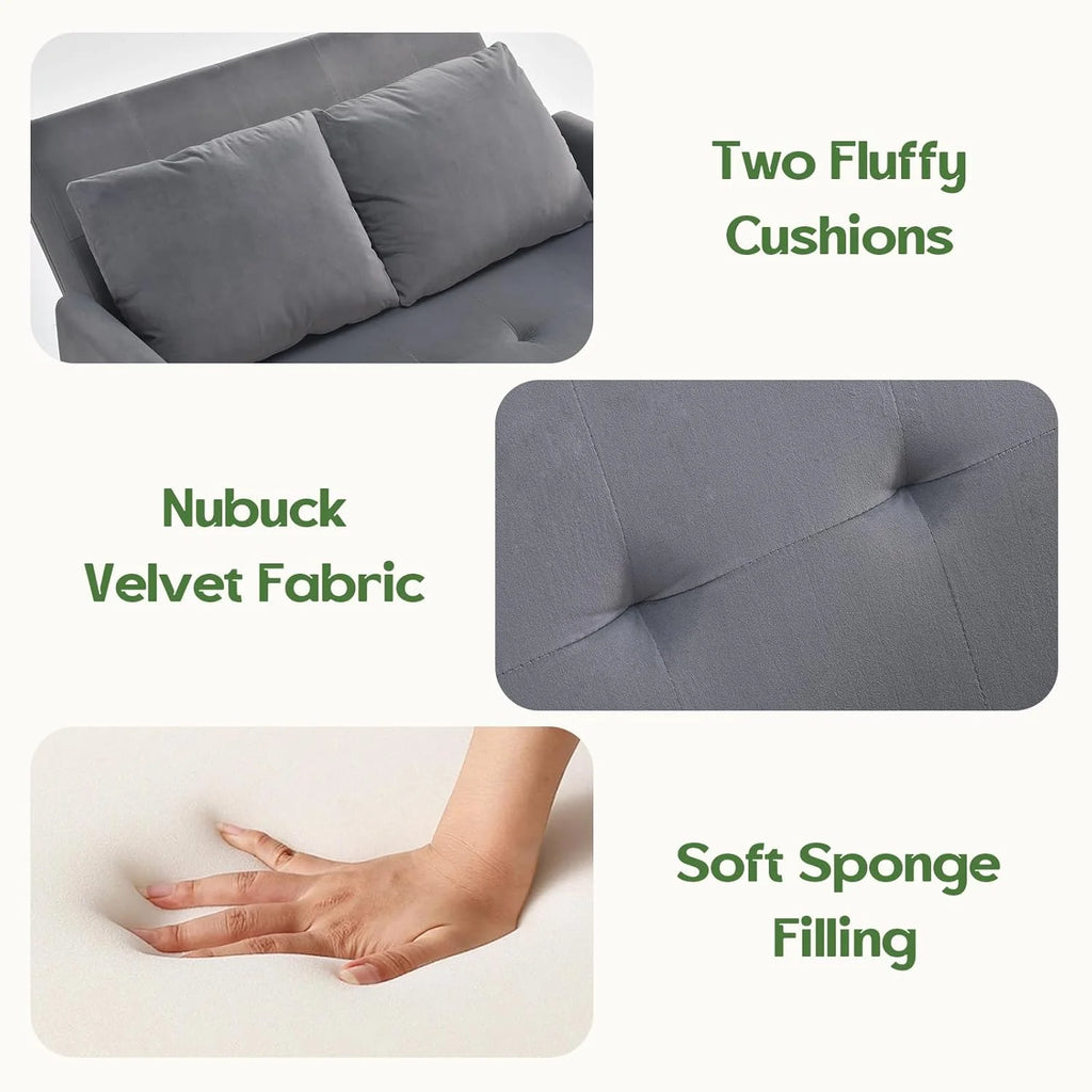 Sleeper Sofa Bed, 3 in 1 Convertible Sleeper Couch Bed Pull Out, Small Loveseat Sofa, Futon Sofa Bed Full Size, 46 Velvet Love Seat