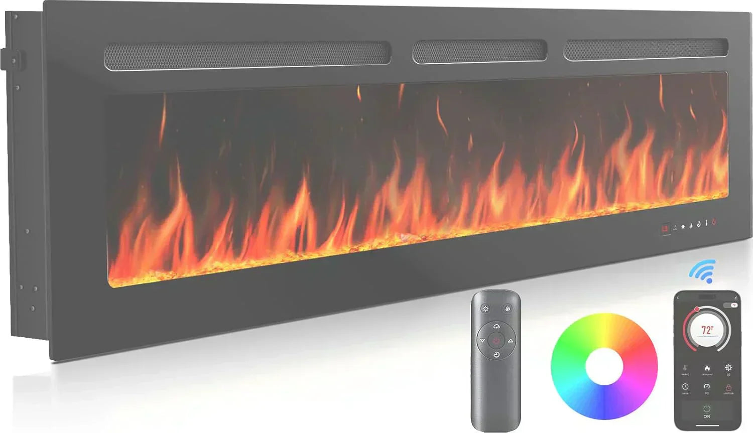 50 Smart Electric Fireplace 5300 BTU Heat Output Wall-Mount Built-In Electric Fireplace