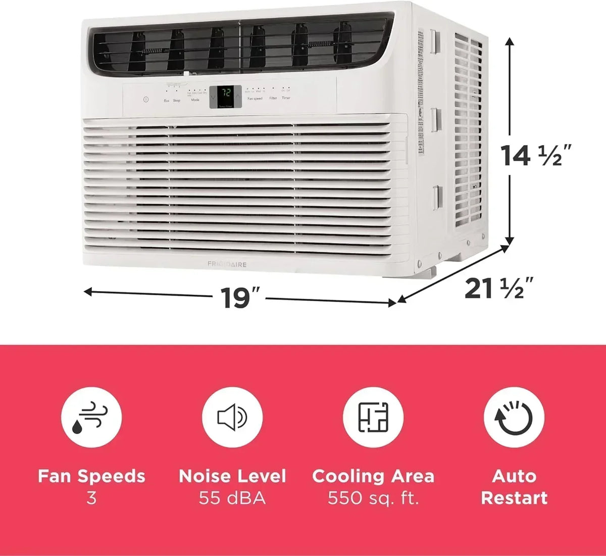 Frigidaire 5,000 BTU Window Air Conditioner Remote Control Cools Up to 150 Sq. Ft. Quiet Operation