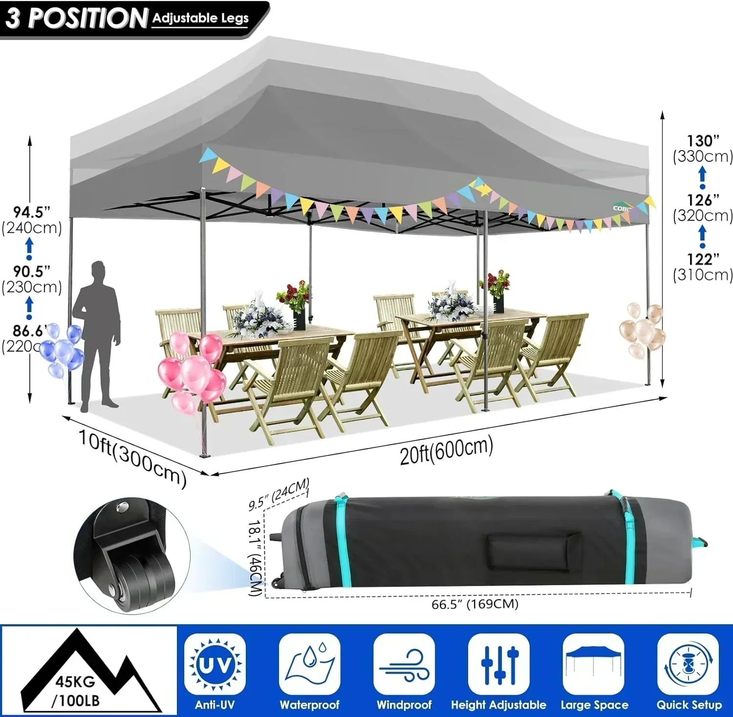 COBIZI 10x20 Heavy Duty Pop up Canopy Tent 6 sidewalls Commercial Canopy Wedding Party Tents
