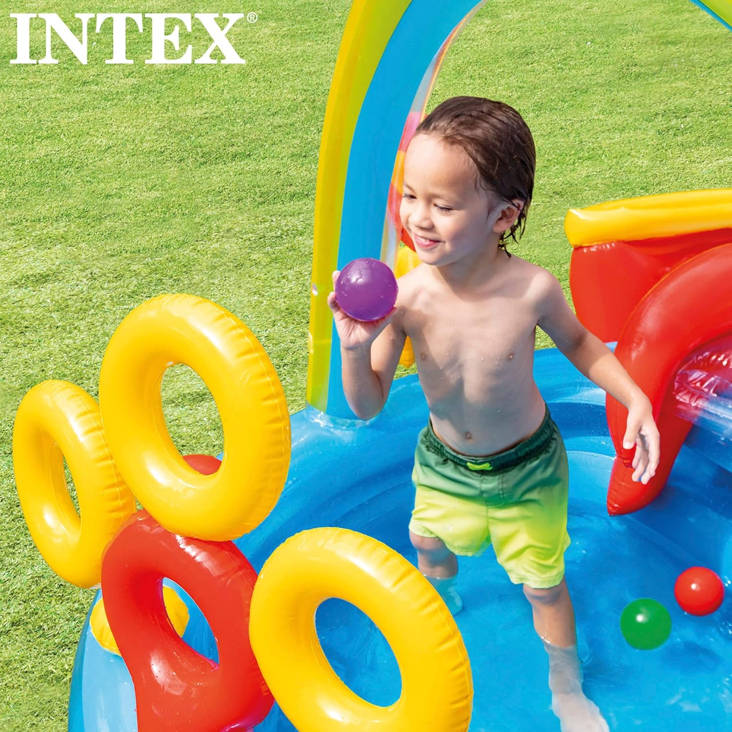 Intex 96 x 78 x 28 Inflatable Jungle Adventure Play Center Spray Kiddie Pool Water Slide