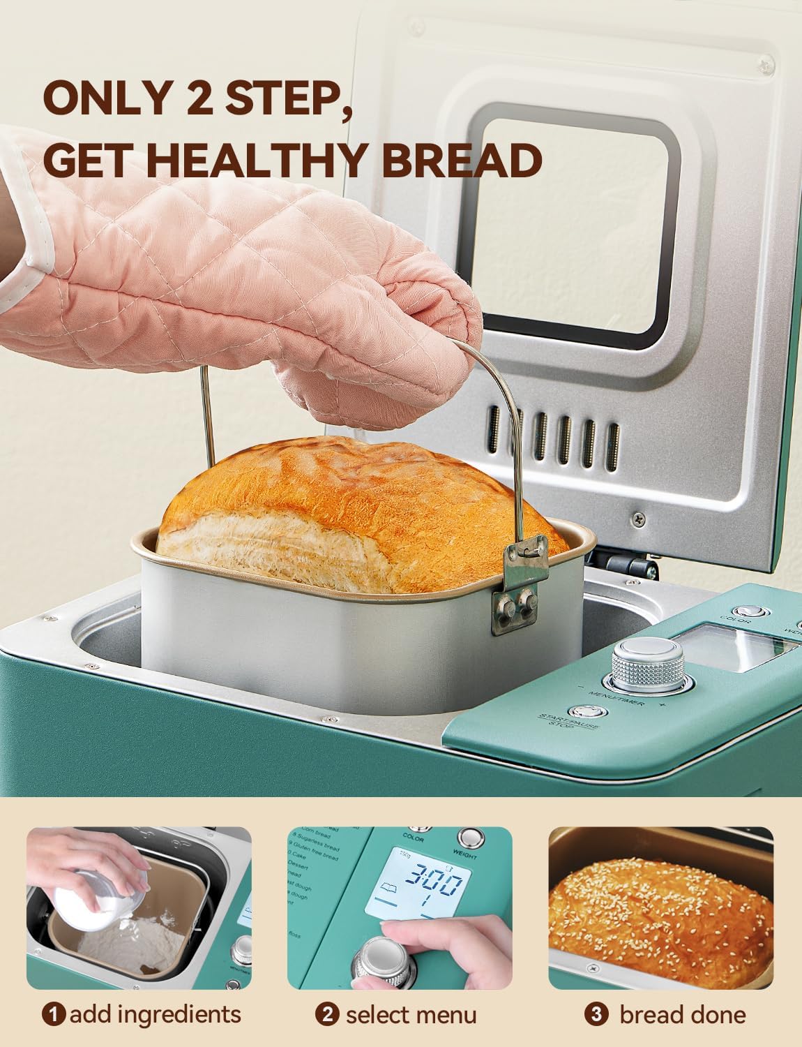 Neretva Bread Maker 20-in-1 2LB Bread Maker Dual Heater Bread Maker Automatic Ceramic Pan