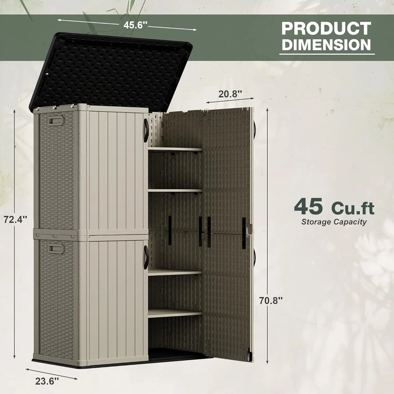 Greesum Outdoor Horizontal Storage Shed 27 Cu.ft Resin Large Storage Box for Garden Patio