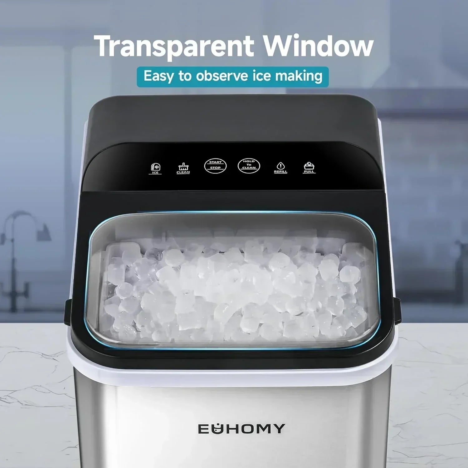 EUHOMY Nugget Ice Maker Countertop Ready in 8 Mins Self-Cleaning Portable Ice Makers Machine