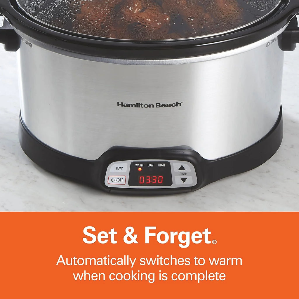 Hamilton Beach 8 Quart Programmable Slow Cooker Three Temperature Settings Dishwasher Safe Crock