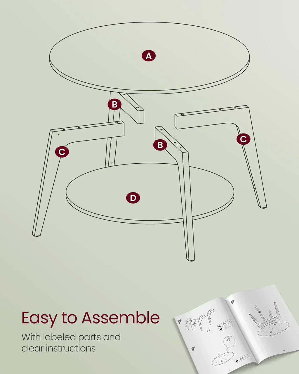 VASAGLE Round Coffee Table 2 Tier Coffee Table with Storage for Living Room 31.5 x 17.7 Inches
