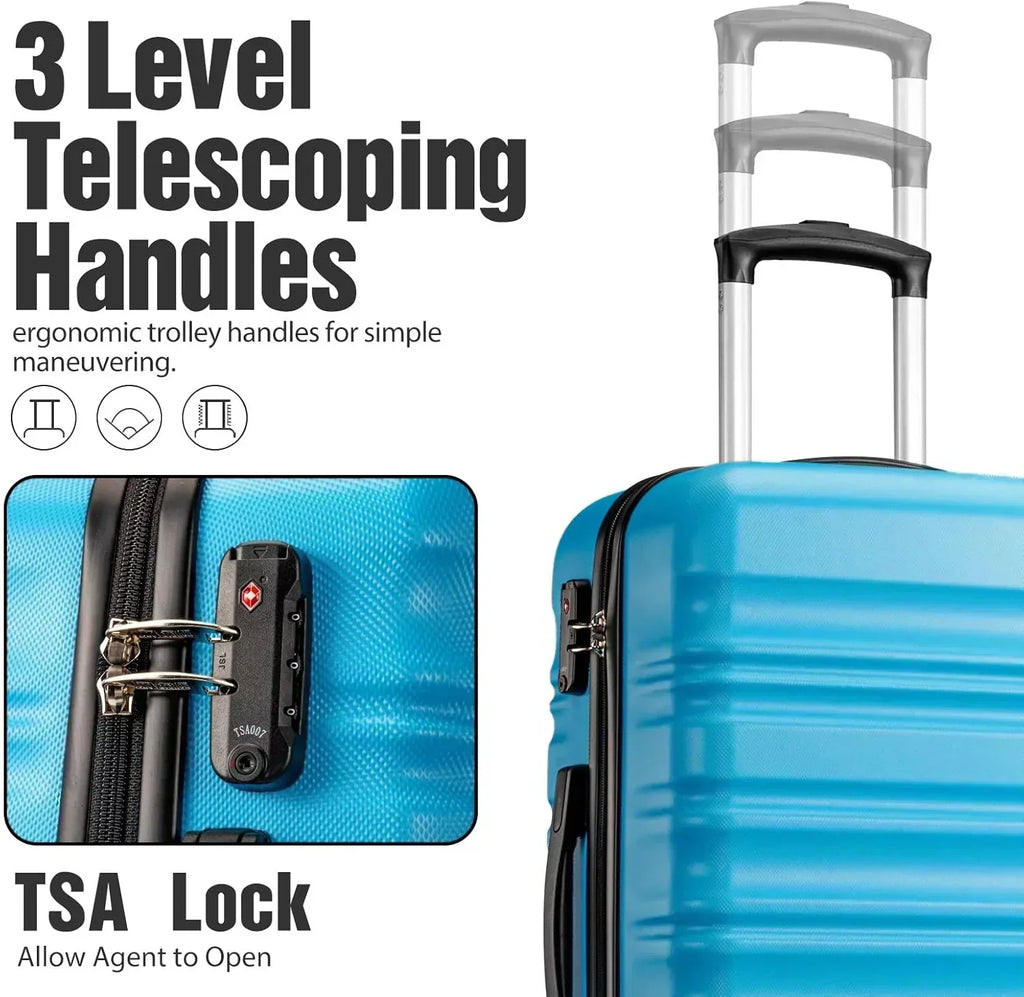LONG VACATION 6 Piece Luggage Set Carry on Suitcase with ABS+PC hardshell Spinner Wheels
