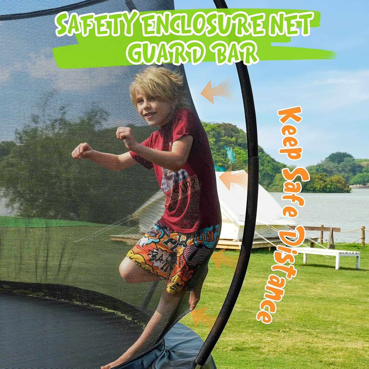 Gigu 10FT 12FT 14FT Recreational Trampolines with Enclosure Net and Ladder Anti-Rust Coating
