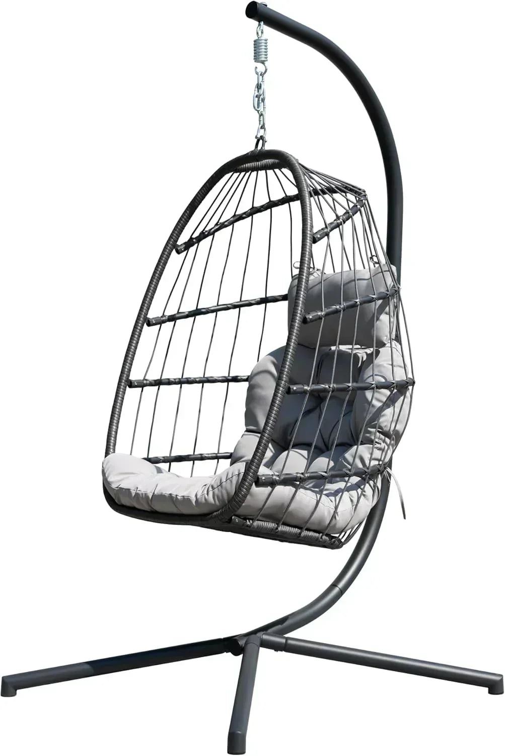 HWB Hanging Egg Chair with Stand Patio Wicker Hammock Egg Swing Chair Cushion for Bedroom