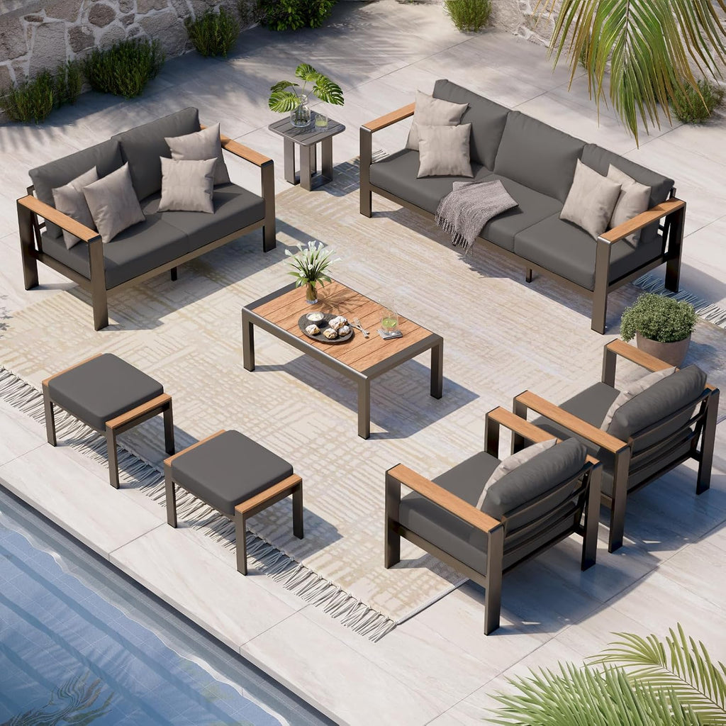 Aluminum Outdoor Patio Furniture Set with Coffee Table, 5 Piece Patio Conversation Sets, Outdoor Sectional Furniture for Porch, Balcony, Yard, Gray