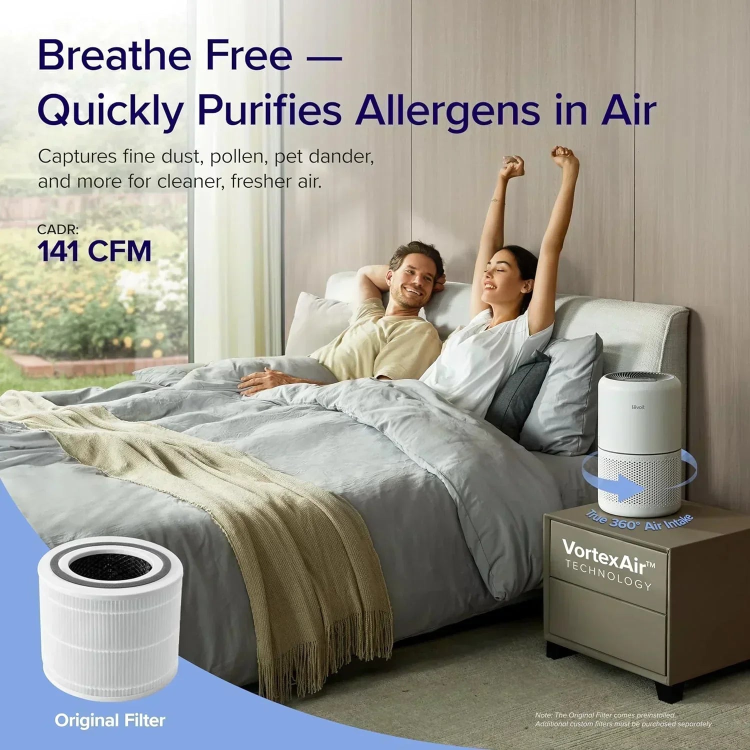 Air Purifier for Bedroom Allergies and Pet Hair 56W High Torque Motor