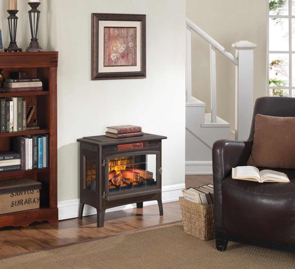 Freestanding Electric Fireplace Stove Heater with 3D Flame Effect for 1000 Sq. Ft