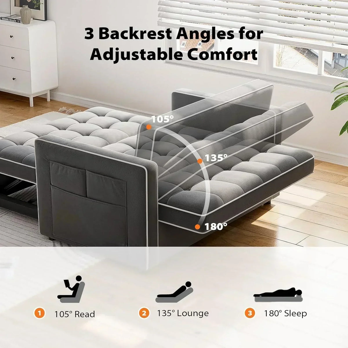 Pipishell 3 in 1 Convertible Sleeper Sofa Bed Pull Out Couch for Living Room USB Ports Side Pockets
