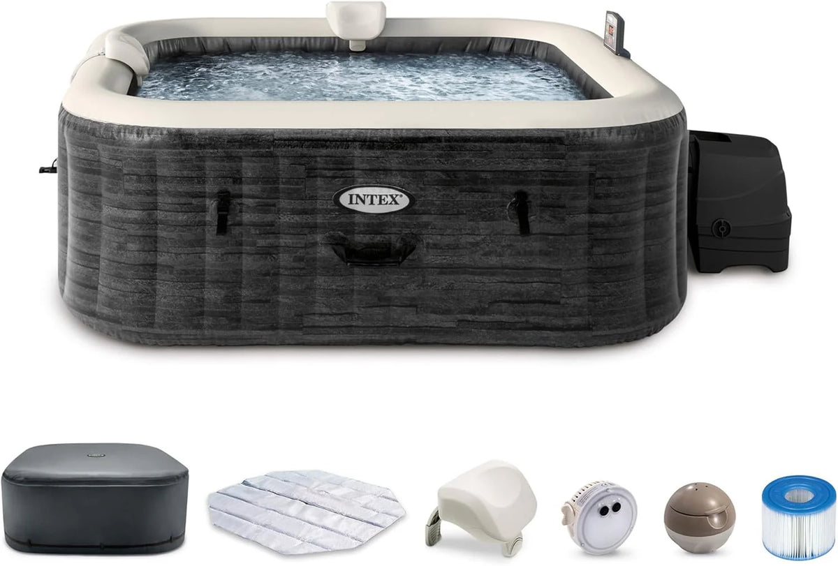 INTEX 28451EP PureSpa Greystone Deluxe Spa Set: Includes Energy Efficient Spa Cover