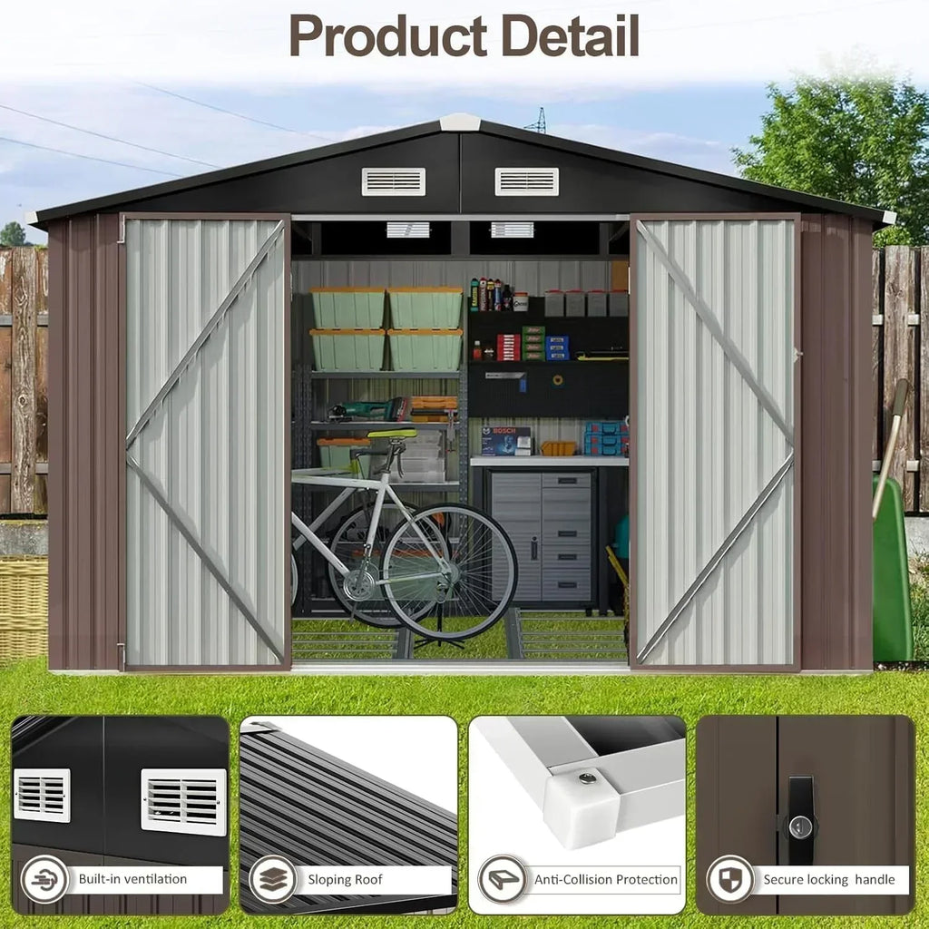 Aoxun 6.2x4 FT Shed Outdoor Storage Shed Metal Garden Shed Sloping Roof Tool Shed Bike Shed