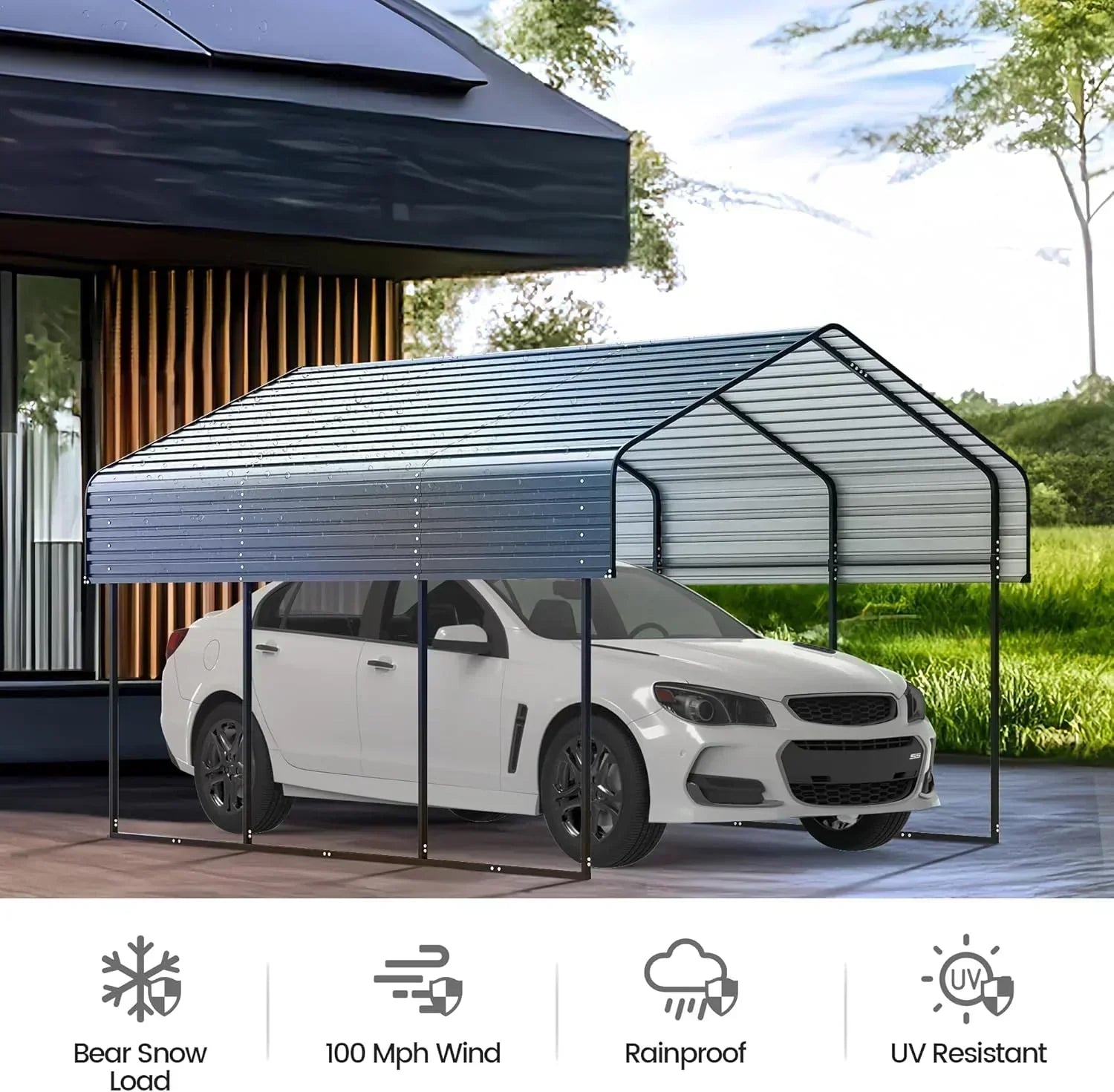 10'x15' Heavy Duty Metal Carport Outdoor Garage Car Shelter Shade with Heavier Frame