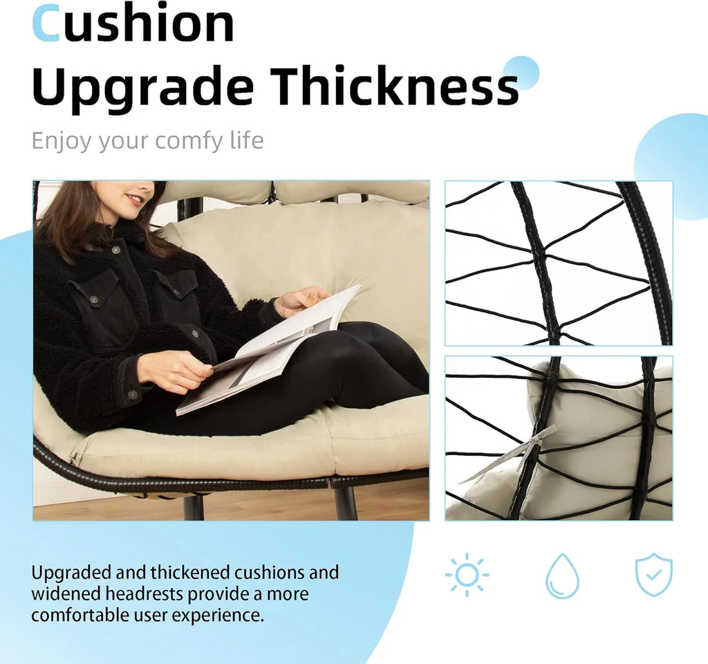 Double Egg Chair Hammock Swing Chair Foldable Hanging Loveseat UV Resistant Cushions