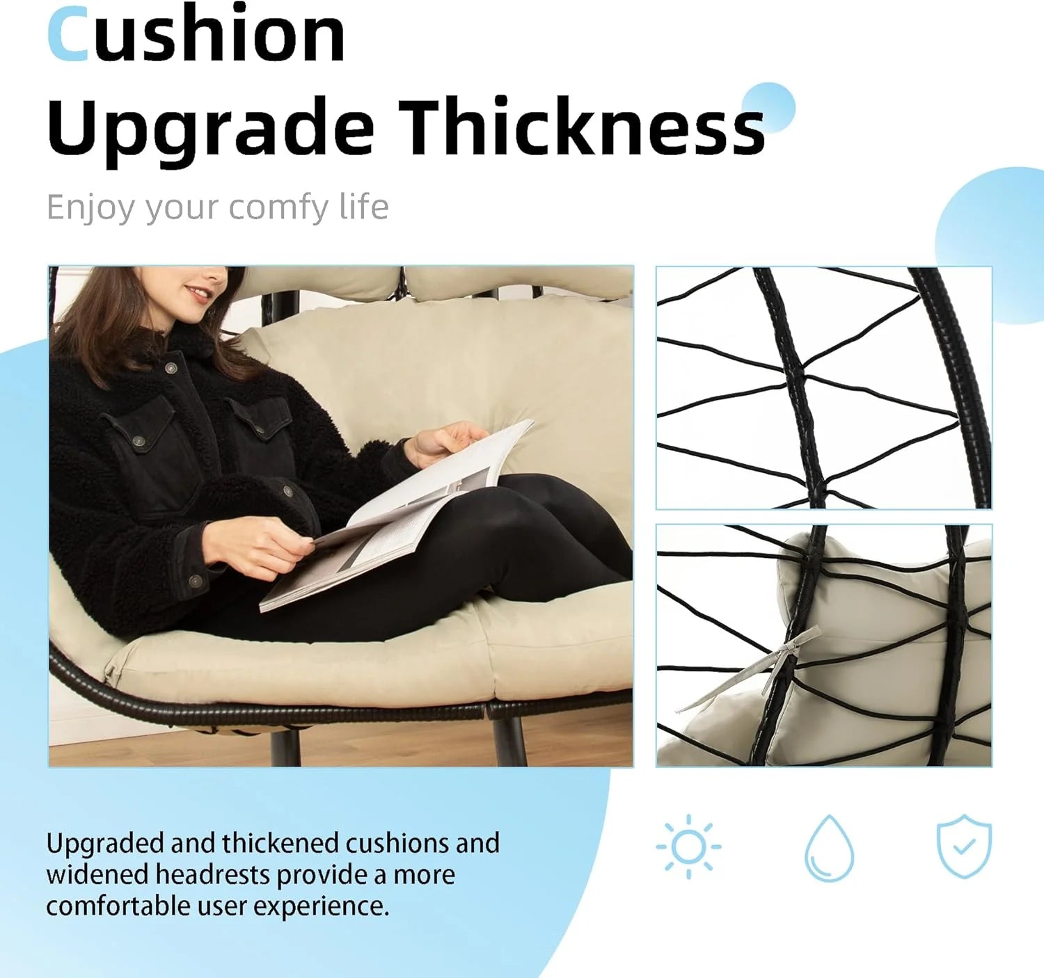 Double Egg Chair Hammock Swing Chair Foldable Hanging Loveseat UV Resistant Cushions