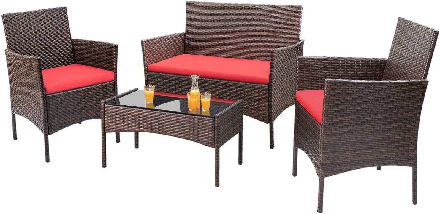 4 piece outdoor patio furniture set rattan chair wicker set