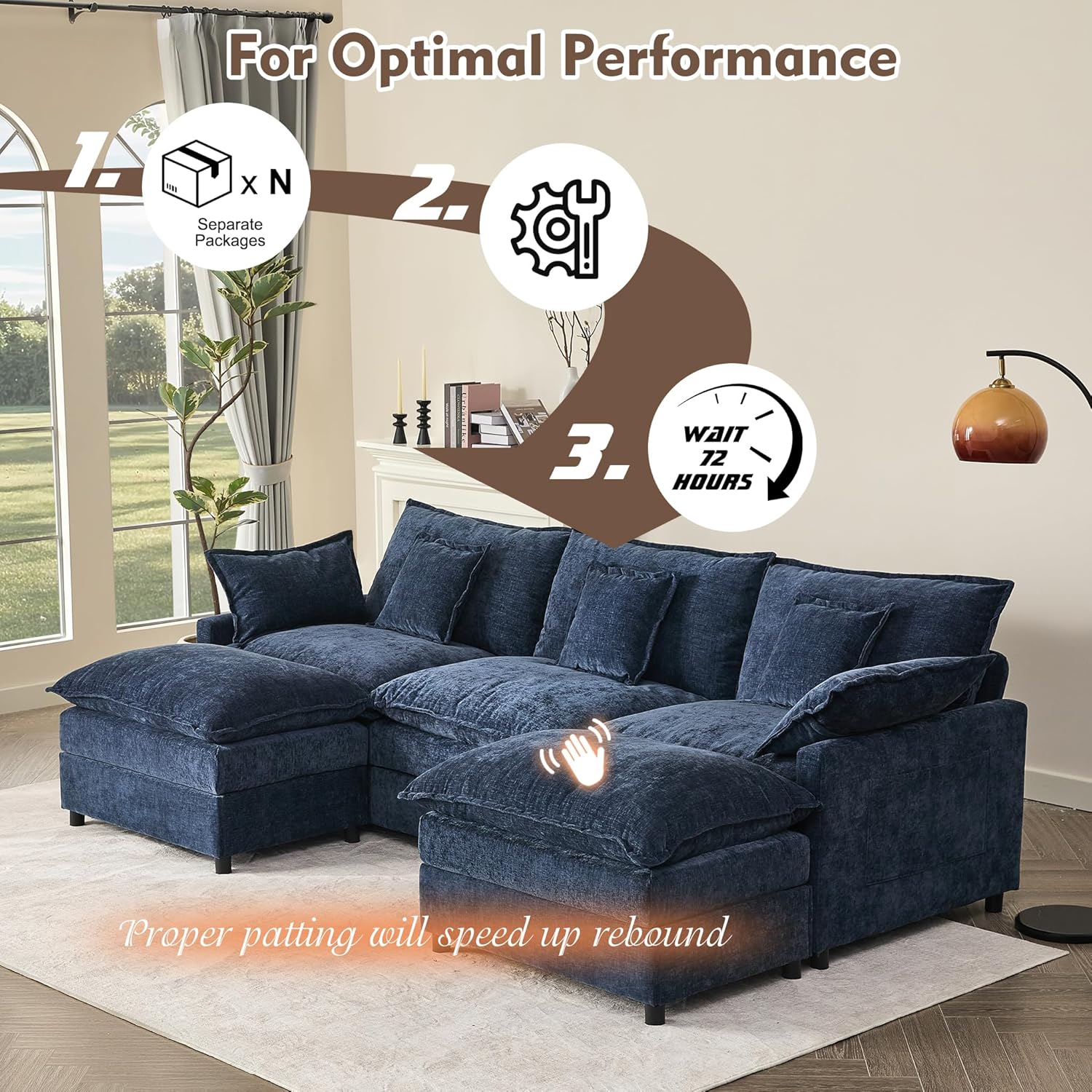 108 Inch U Shape Sofa Sectional Sofa Comfortable Cloud Sofa Living Room Deep Seat Sofa