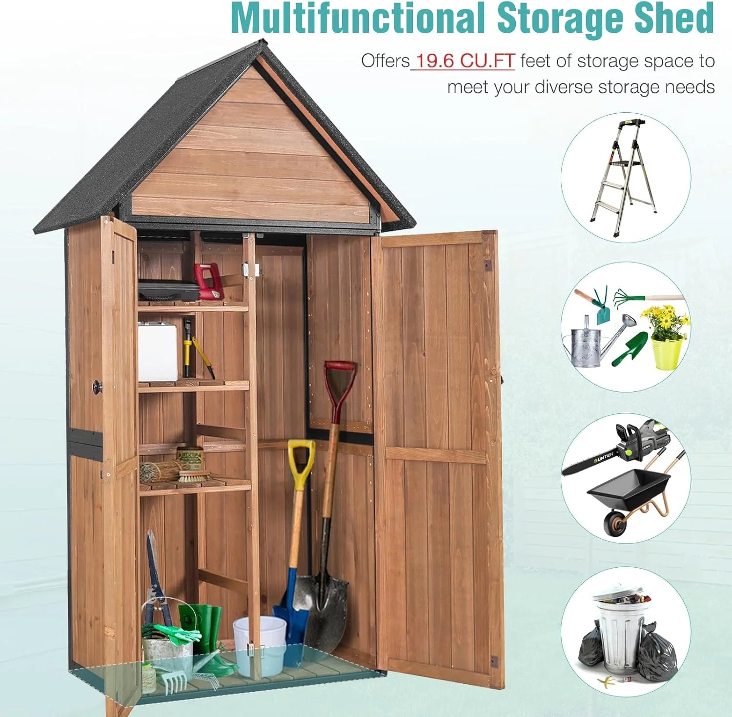 Sheds Outdoor Storage Garden Shed with Metal Frame Structure and Adjustable Shelves
