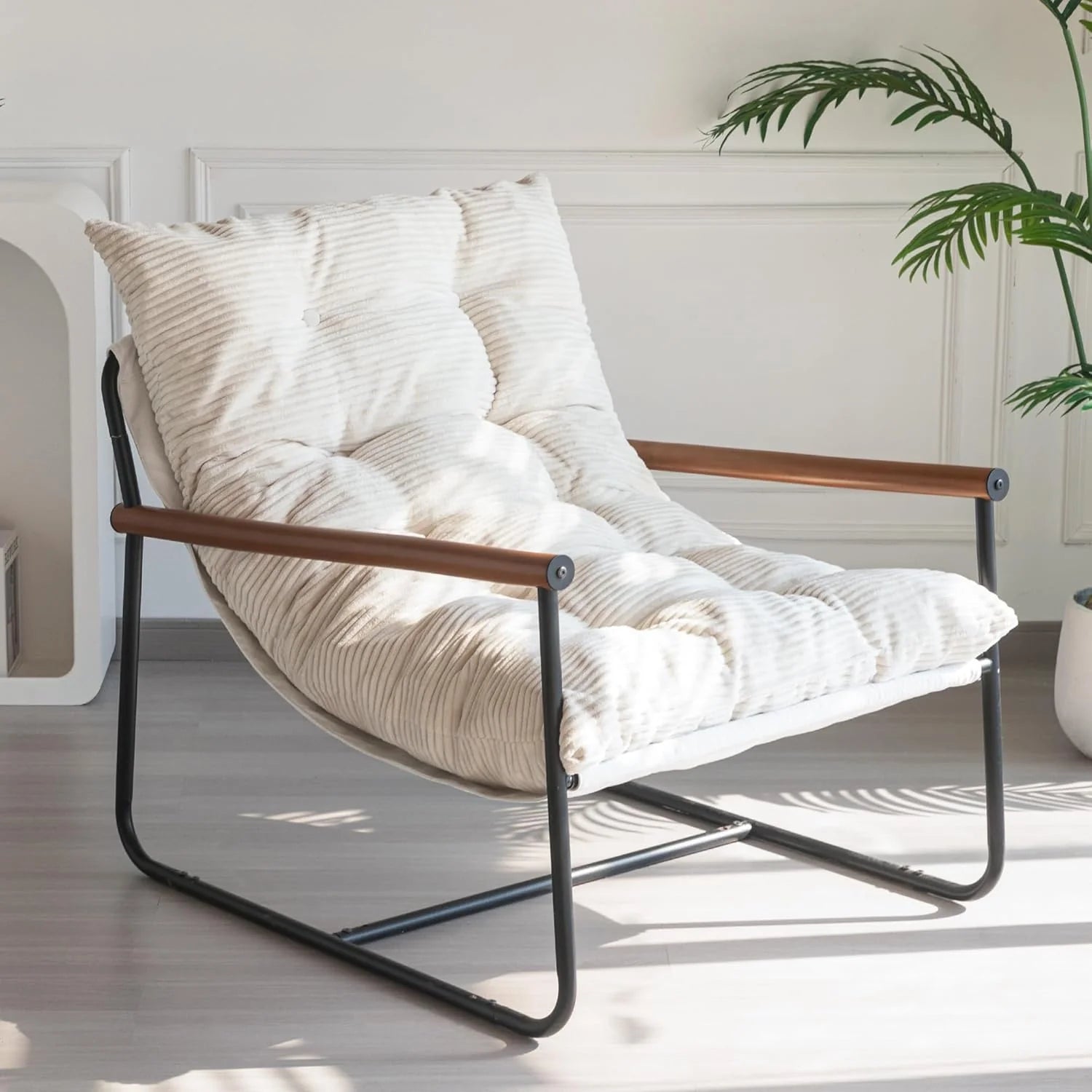 MAXYOYO Modern Accent Chair Comfy Living Room Chair with Metal Frame Wooden Armrest