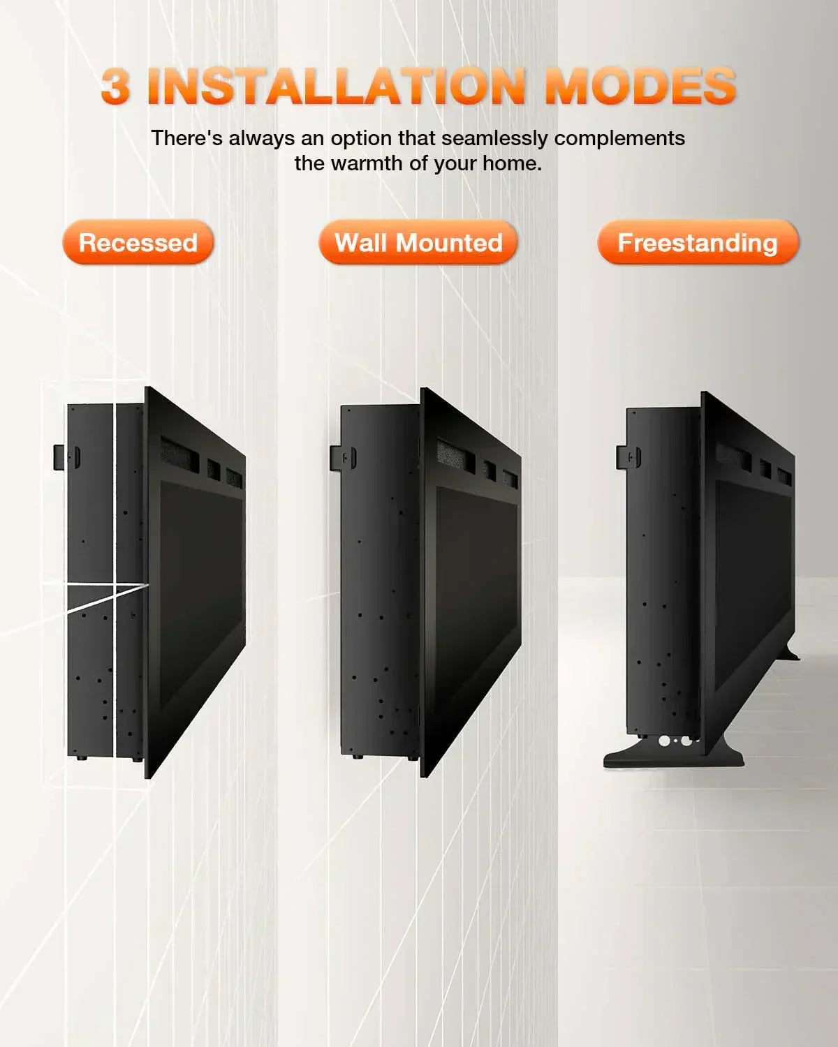 Electric Fireplace 60Inch Wall Mounted Electric Fireplace Heater with Timer Inserts TV Stand