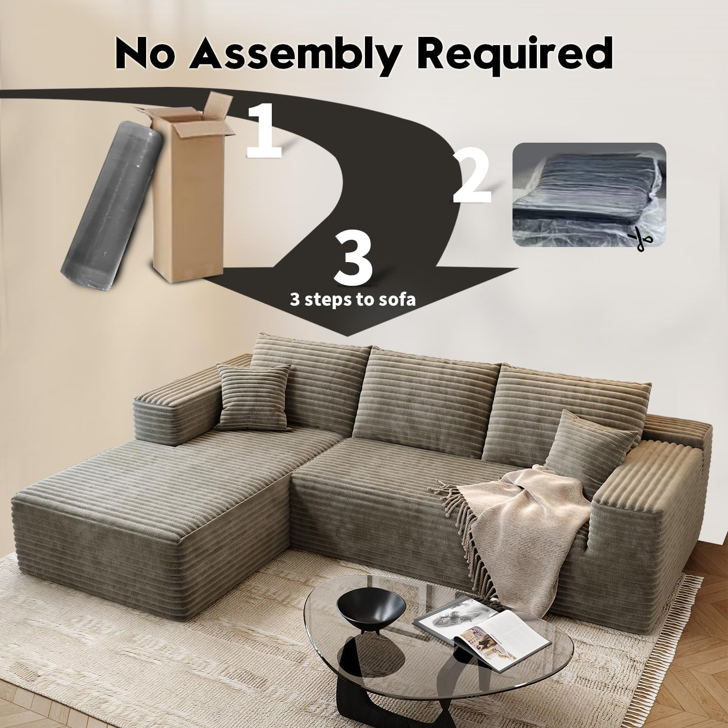 107.5 Cloud Modular Sectional Sofa Couch with L-Shape Chaise,Modern Minimalist Upholstered Couches