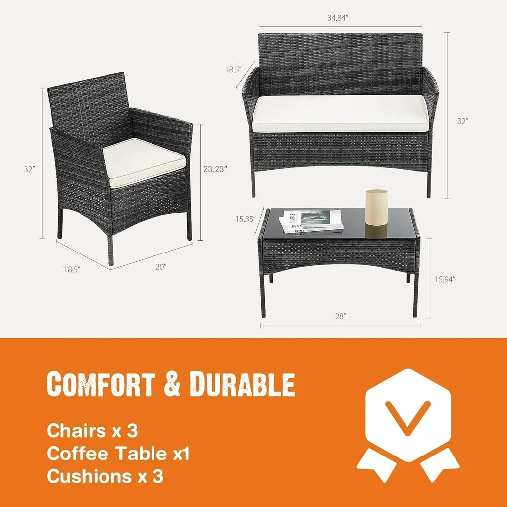 Sweetcripy Patio Furniture Set 3 Pieces Outdoor Furniture with Soft Cushion and Glass Table