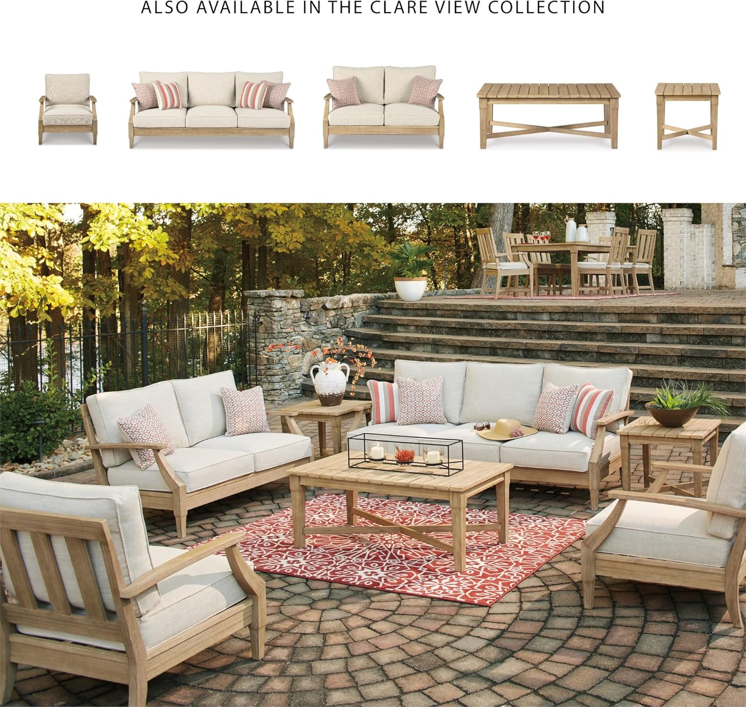 Coastal view outdoor terrace eucalyptus sofa