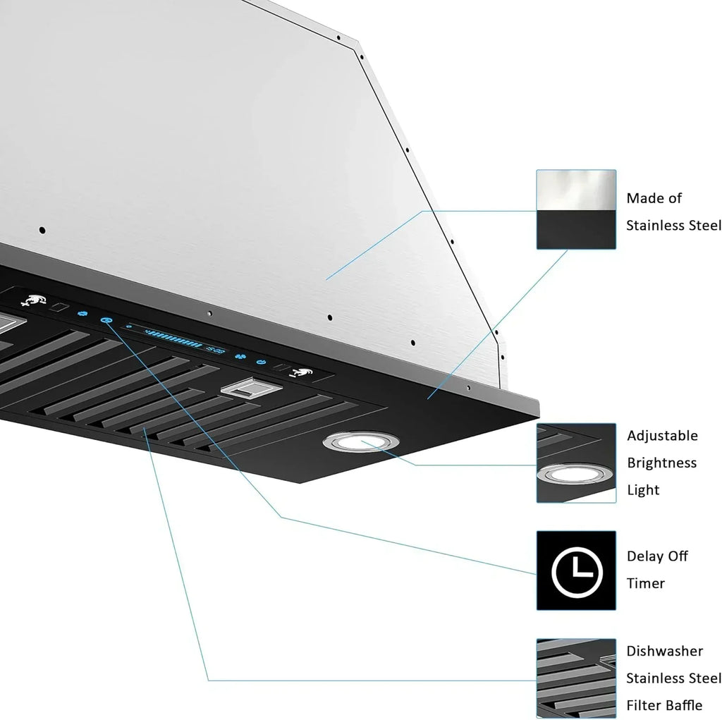 IKTCH 30 Built-in Plug-in Range Hood 900 CFM Stainless Steel Kitchen Range Hood