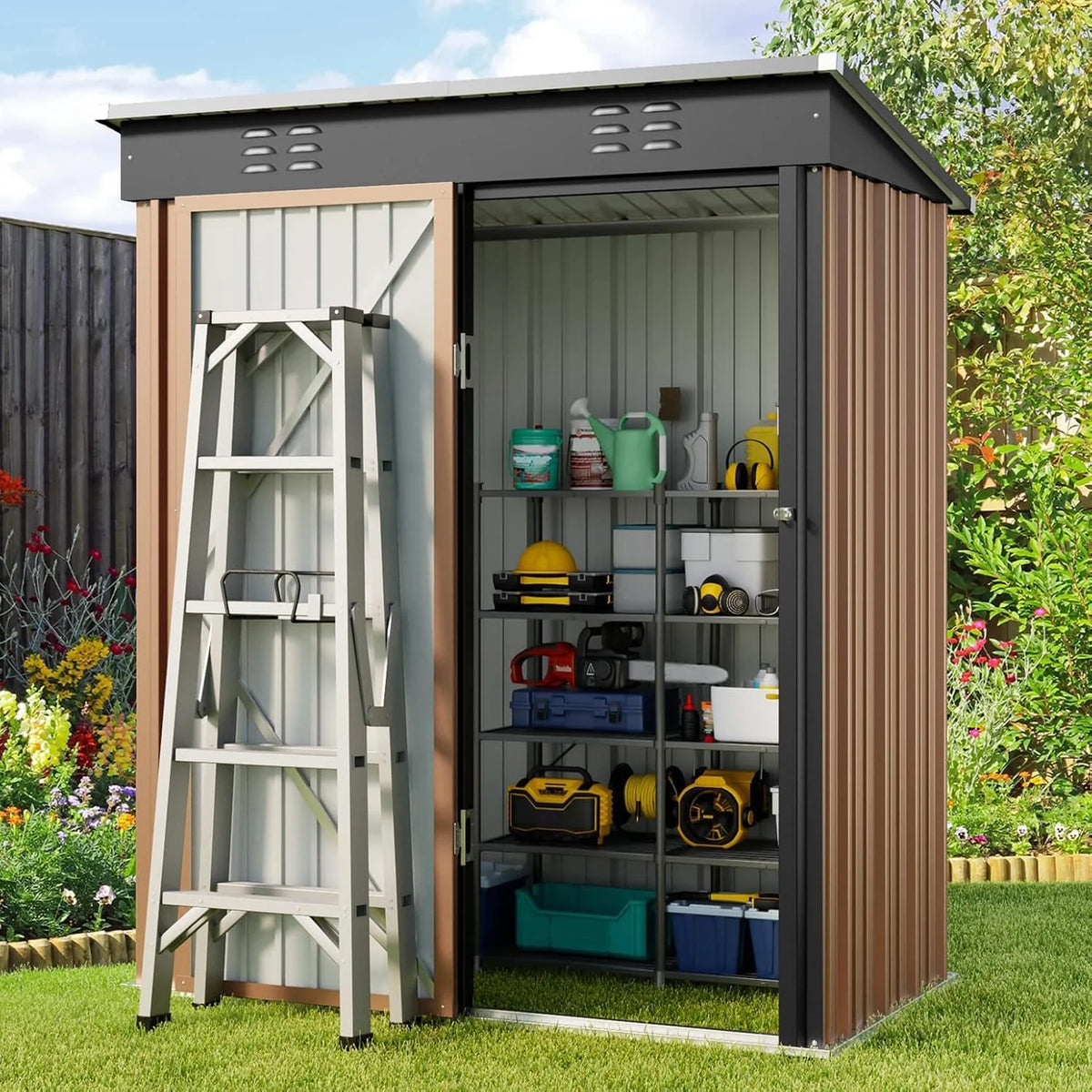 Gizoon Outdoor Storage Shed 6 x 4 Feet, Galvanized Metal Garden Shed