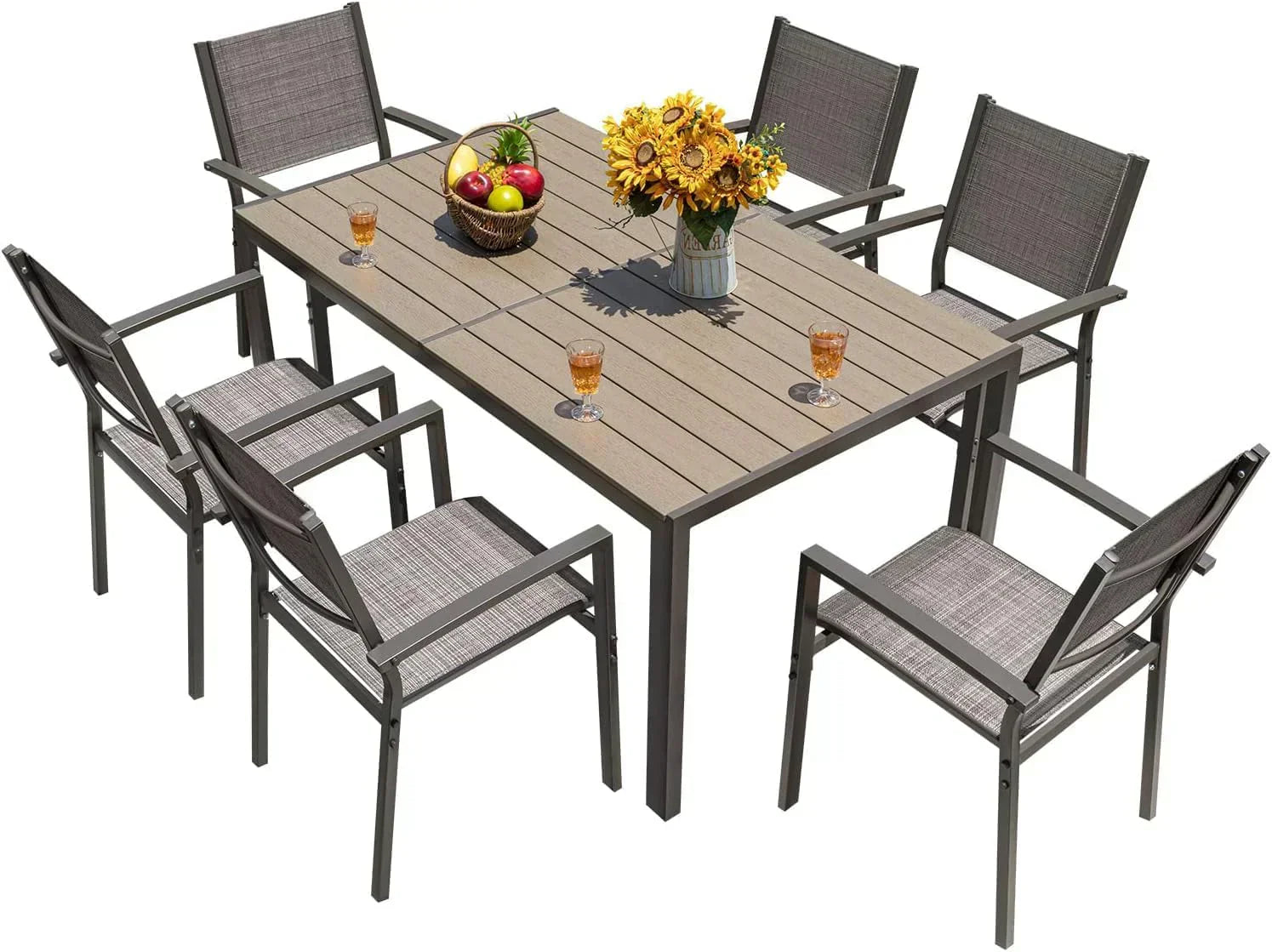 Homall Patio Dining Set 7 Pieces Outdoor Furniture with Large Table and 6 Textilene Chairs