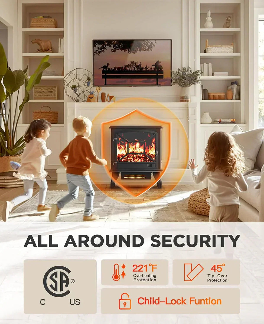 50 Smart Electric Fireplace 5300 BTU Heat Output Wall-Mount Built-In Electric Fireplace