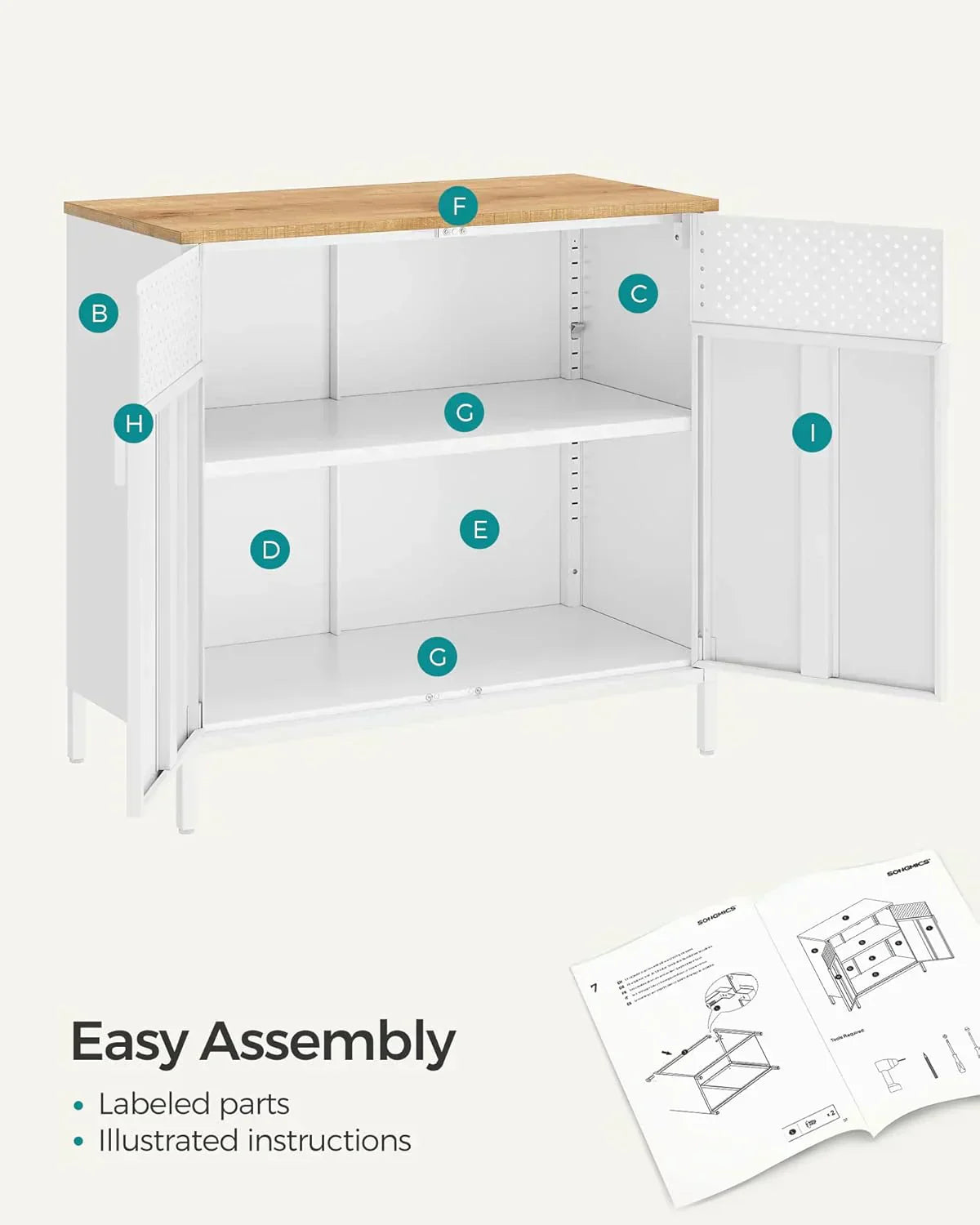 SONGMICS Storage Cabinet Metal Cabinet Sideboard with 2 Doors 15.7 x 31.5 x 29.9 inches