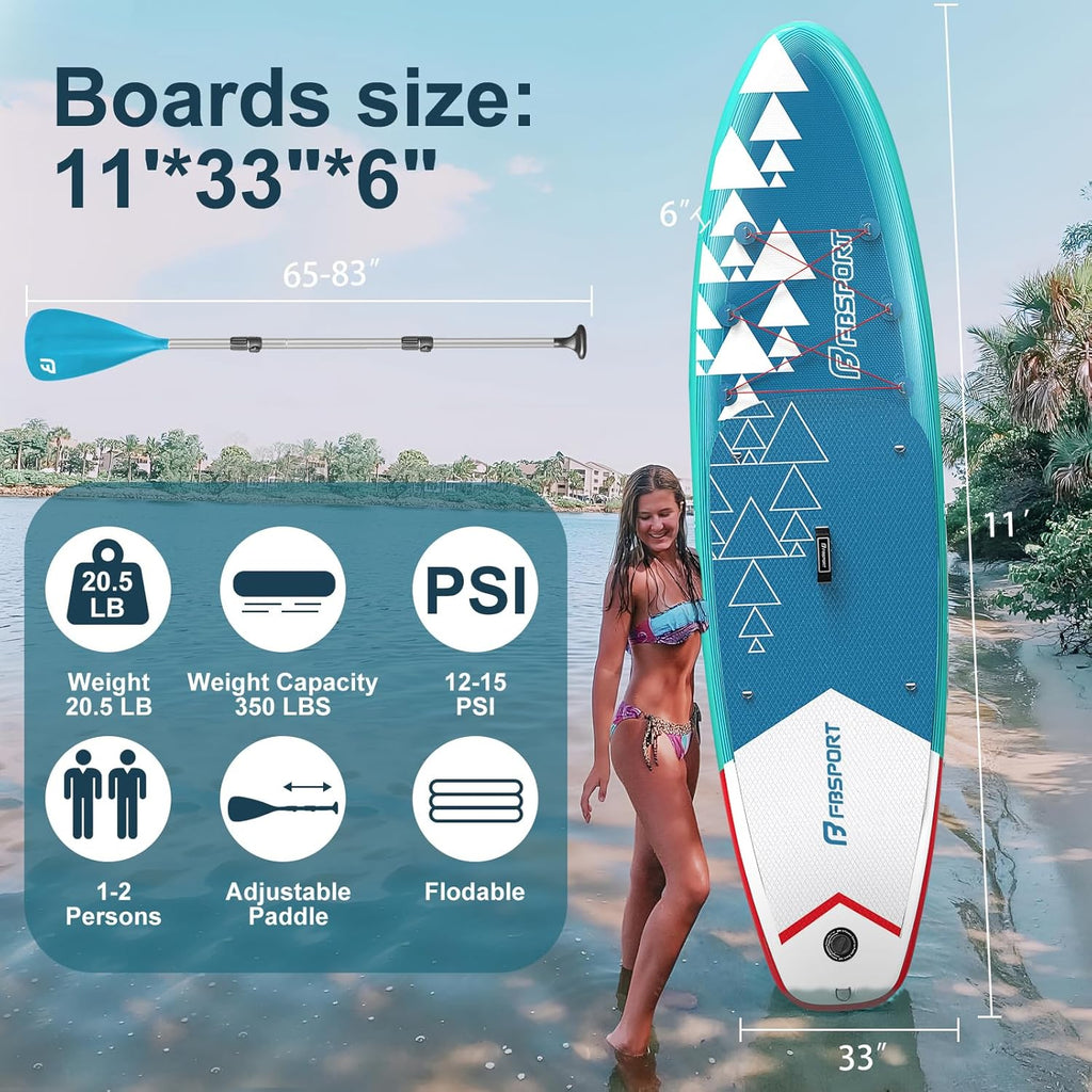FBSPORT 11' Premium Stand Up Paddle Board Yoga Board with Durable SUP Accessories Carry Bag