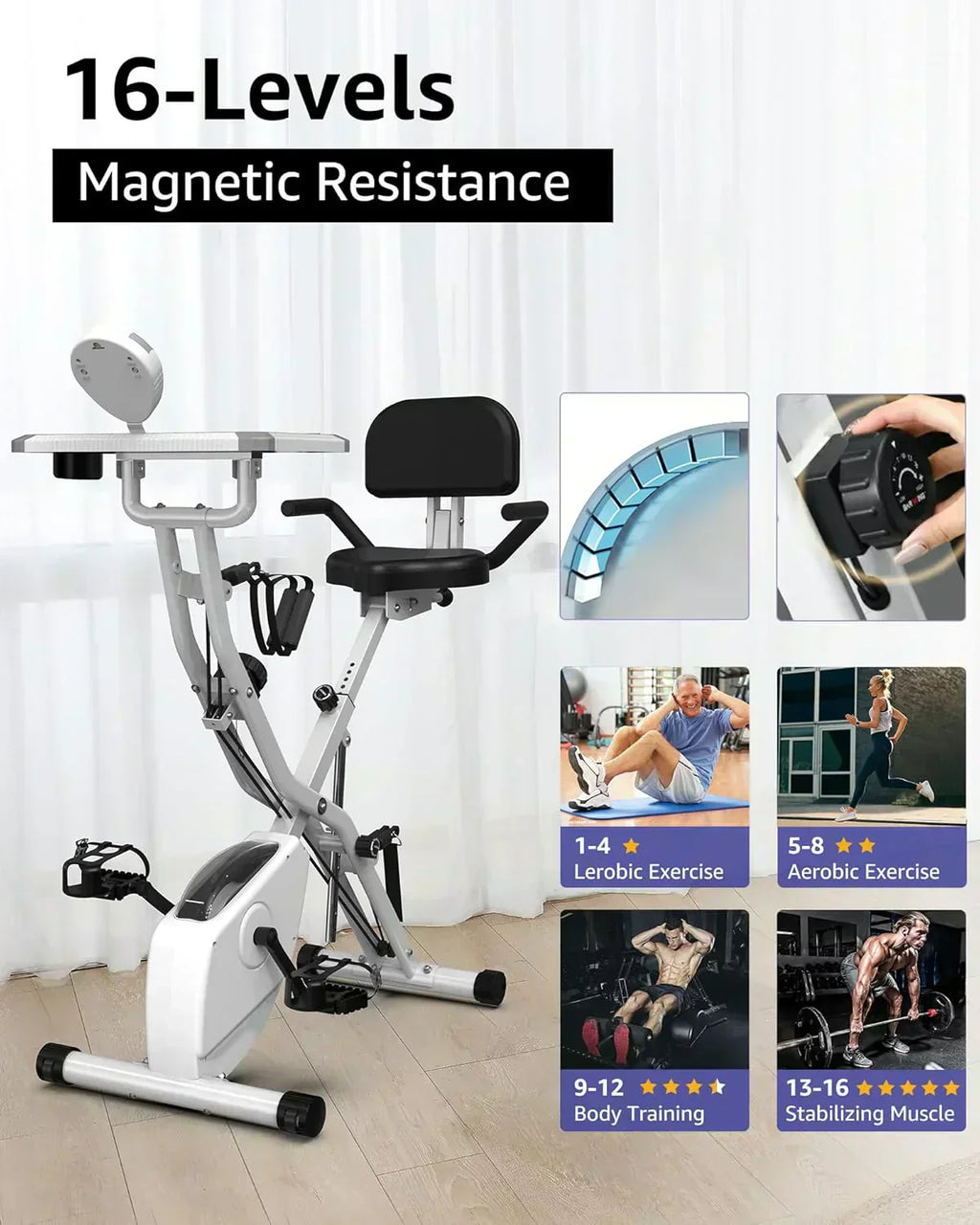 Foldable Exercise Bike Stationary Bikes  5 IN 1 Indoor Workout Cycling Bike Quiet Magnetic Resistance