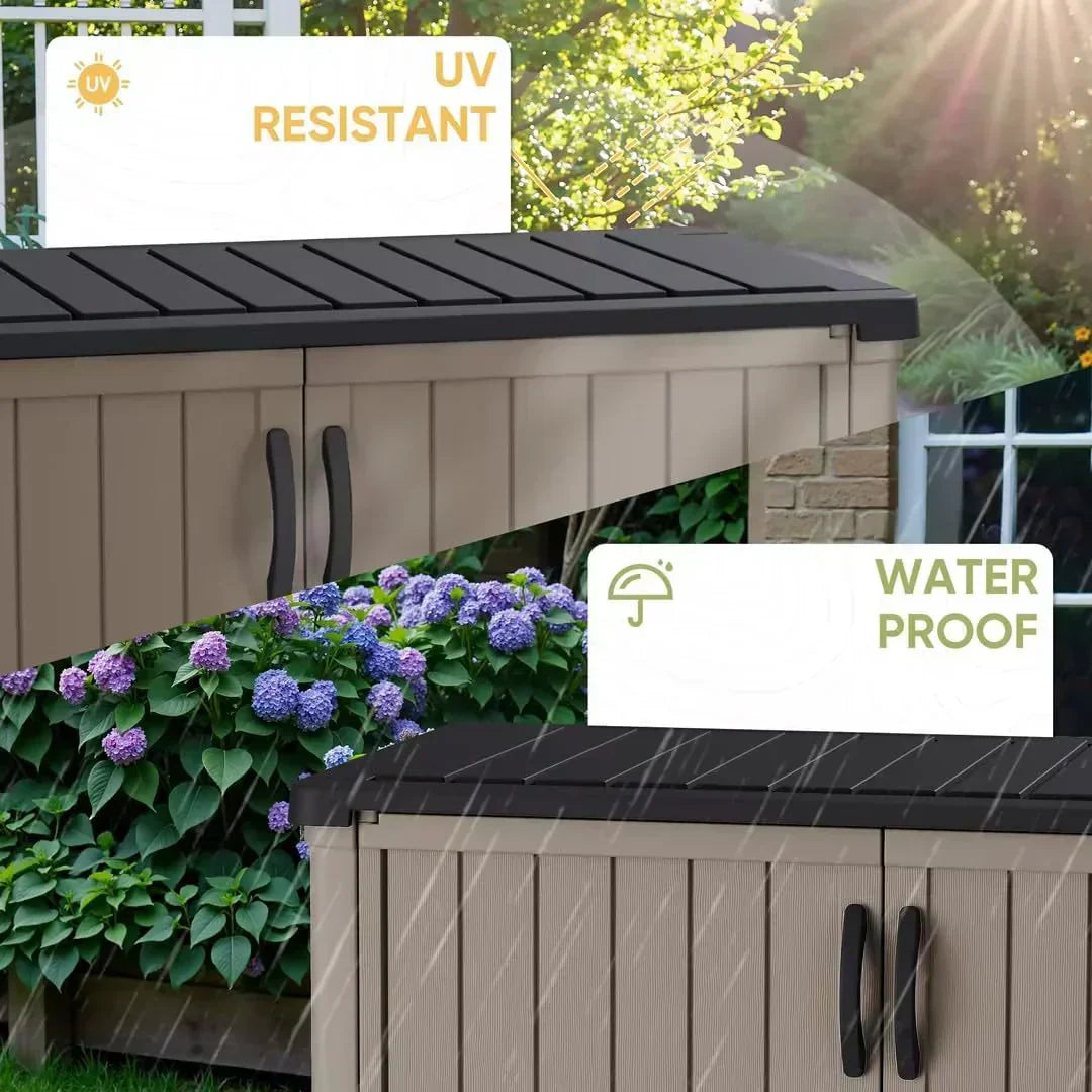 Devoko Outdoor Storage Cabinet 26 Cu Ft with Lockable Doors Horizontal Storage Shed Waterproof