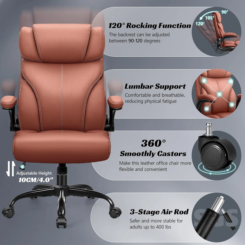 Office Chair Large High-Foot Computer Desk Chair, Breathable Leather Chair Lumbar Support Rotating Computer Chair