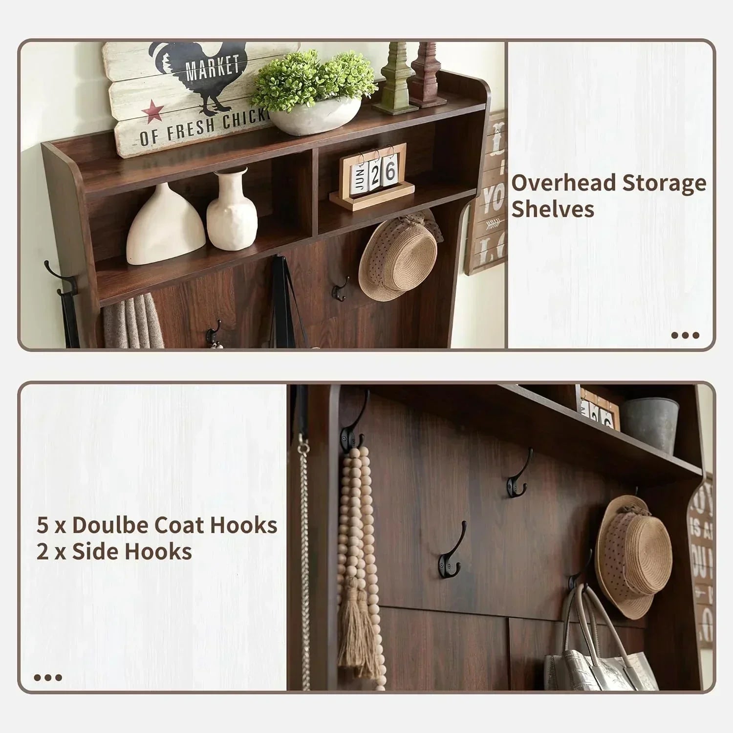 JXQTLINGMU 59-inch Farmhouse Foyer Tree Shoe Storage Entryway Bench Foyer Coat Rack Cabinet